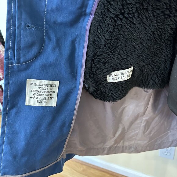 Vtg Womens 1970s Jacket Blue Button Up Coat 14 XL Lined Atkins Hong Kong Pockets - Picture 2 of 8